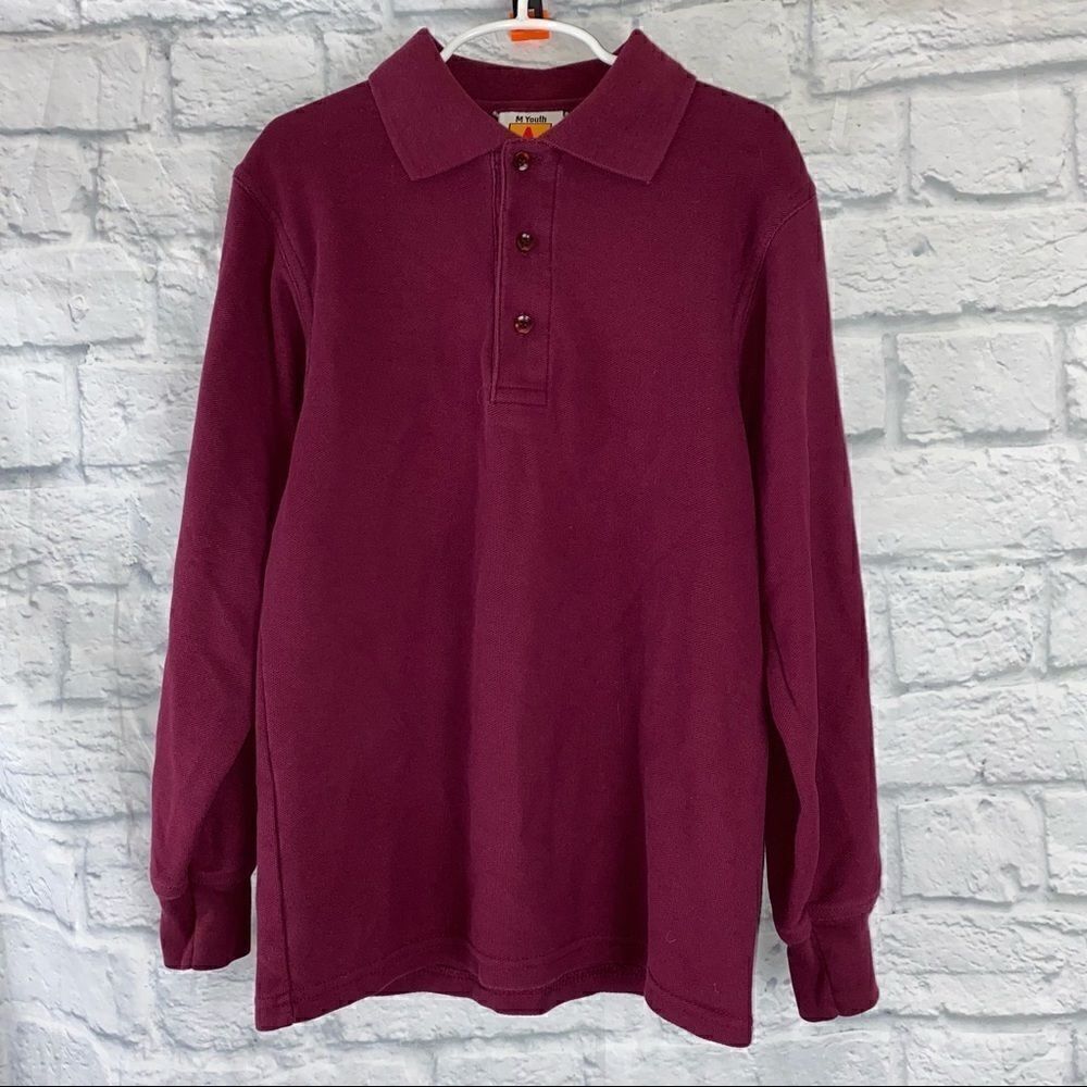 SAI A+ Longsleeve 3 button polo burgundy color sz youth medium